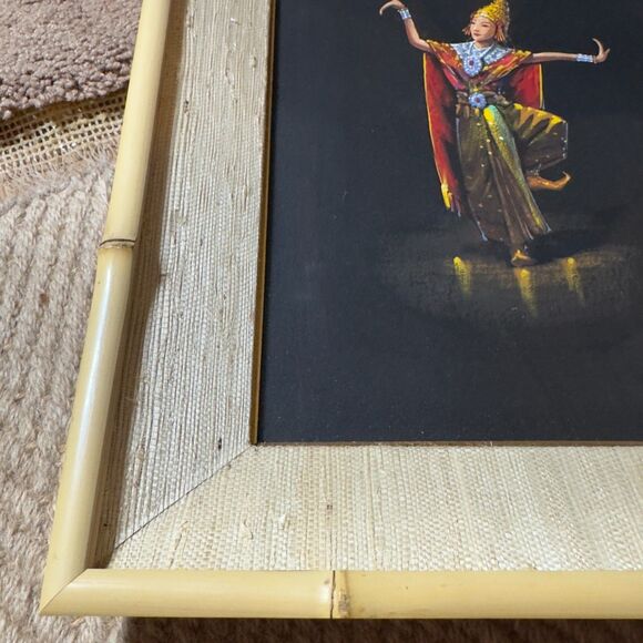 Vintage Gouache Original Painting Thai Dancer Signed Marken 17x12" Framed Art - Picture 8 of 11
